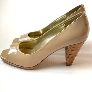 Rampage peep toe cork heel nude